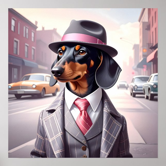 Poster Vintage Gangster Dachshund (Frente)