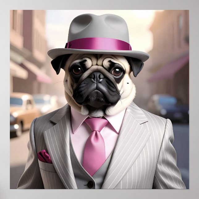 Poster Vintage Gangster Pug (Frente)