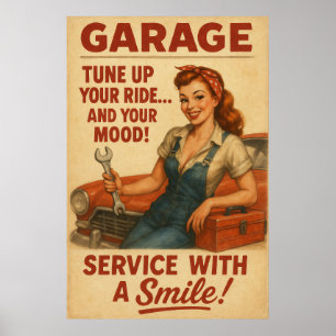 Poster Vintage Garage Girl Art