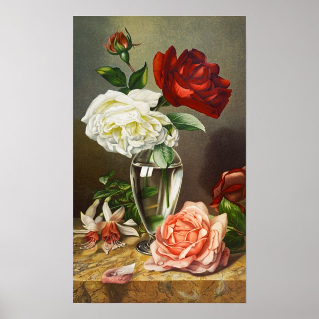 Poster Vintage Garden Rosas em Vidro (Frente)