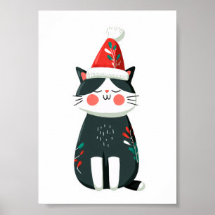 Poster Vintage Gatinho Fofo de Chapéu de Papai Noel – Nat