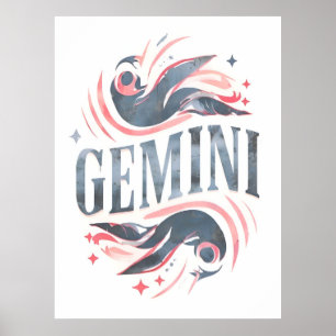 Poster Vintage Gemini - Símbolo Zodiac - Ilustração Whims