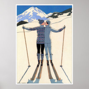 Poster Vintage George Barbier Couple Skiing 1925 Fine Ar
