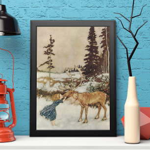 Pôster Vintage Gerda e o Reindeer de Edmund Dulac