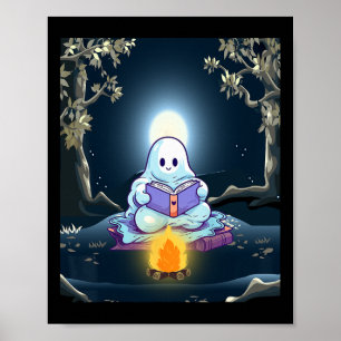 Poster Vintage Ghost Book Leitura Campanha Floresta Hallo