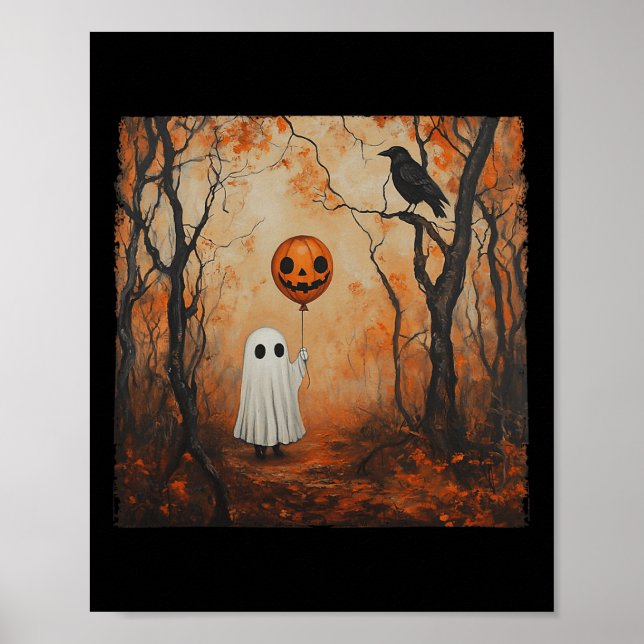 Poster Vintage Ghost Pumpkin Gothic Halloween Ghost Spook (Frente)