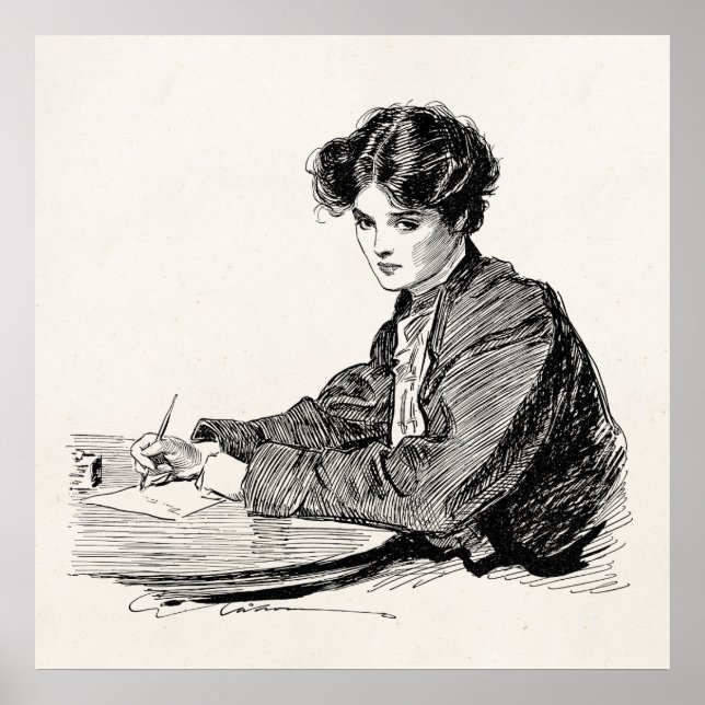 Poster Vintage Gibson Girl Edwardian - Letra de Escrevend (Frente)