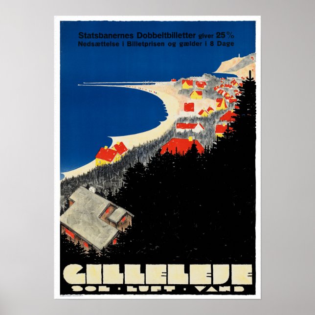 Poster Vintage Gilleleje Denmark Viagem (Frente)