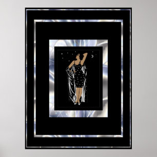 Poster Vintage Glamour Girl Black Silver Frame