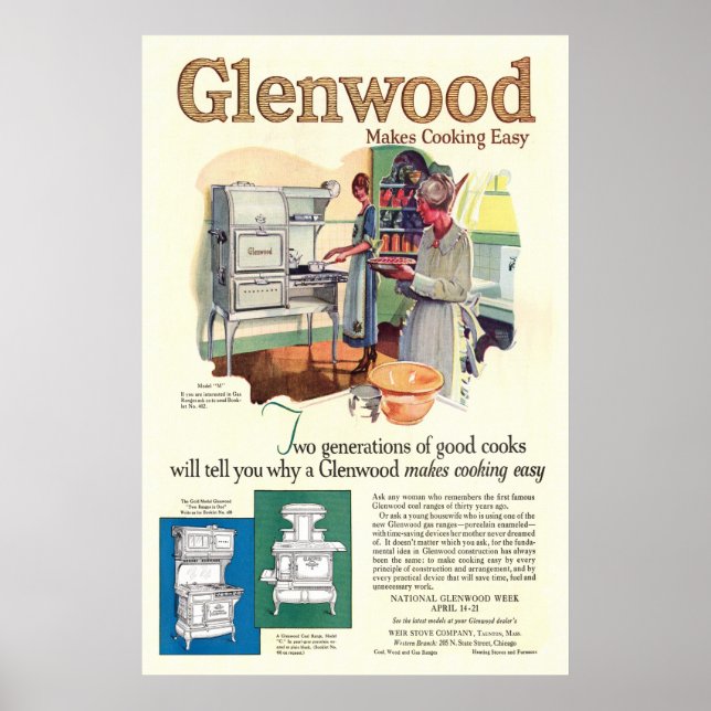 Pôster Vintage Glenwood Stove Ad de 1923 (Frente)