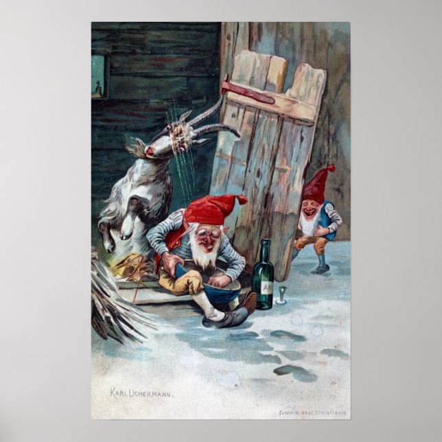 Poster Vintage Gnomos e Goat no Natal (Frente)