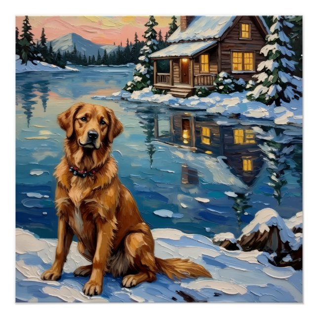 Pôster Vintage Golden Retriever by Lakeside Christmas (Frente)