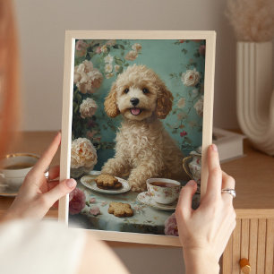 Poster Vintage Goldendoodle Dog Cottagecore Tea Art Impre