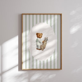 Poster Vintage Golf Caddy Teddy Bear Wall Art
