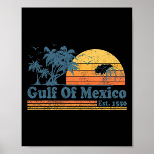 Poster Vintage Golfo Do México Est 1550 Retro Beach Sunse