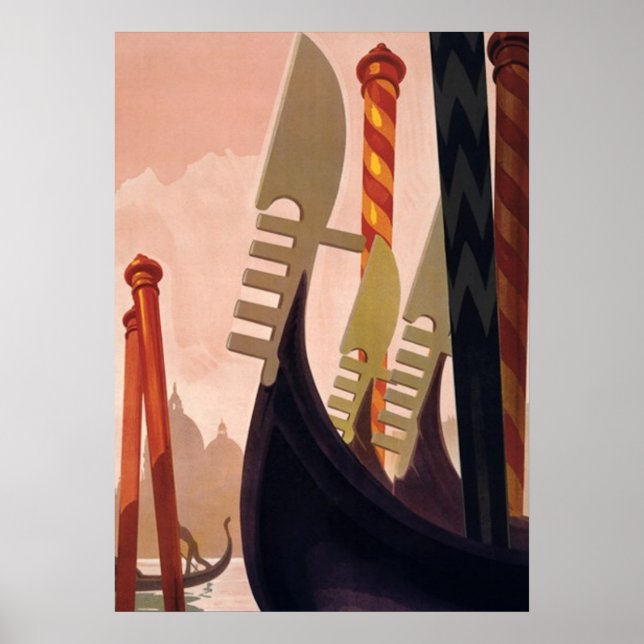 Poster Vintage Gondolas Grande Canal Venice Itália Viagem (Frente)