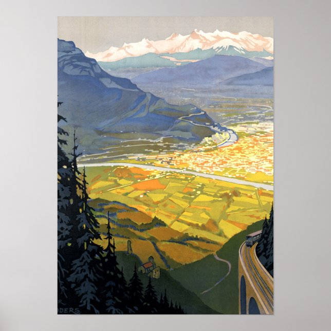 Pôster Vintage Grenoble França Ferroviária (Frente)