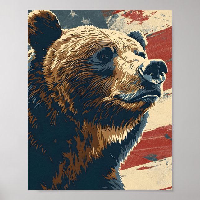 Poster Vintage Grizzly American Flag (Frente)