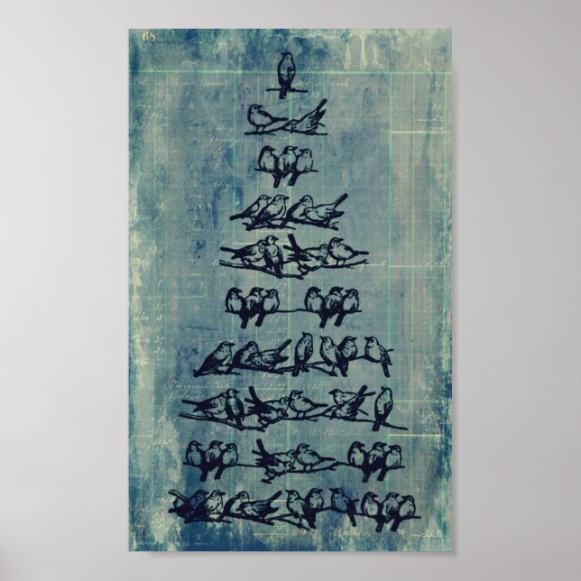 Pôster Vintage Grunge Bird Tree (Frente)