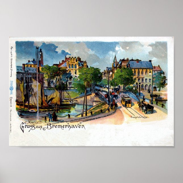 Poster Vintage Gruss aus Bremerhaven (Geestebrücke) lito (Frente)