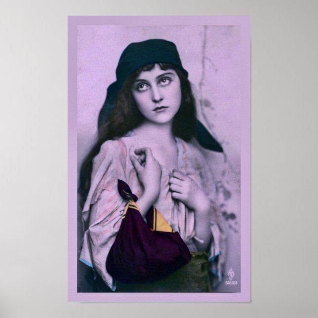 Poster Vintage Gypsy Girl in Violet Print (Frente)