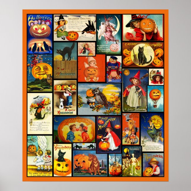 Poster Vintage Halloween Cards Collage (Frente)
