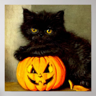 Poster Vintage Halloween Cat e Jack-o'-lantern