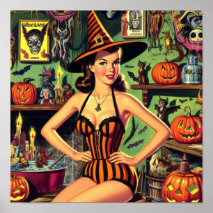 Poster Vintage Halloween Cute Witup