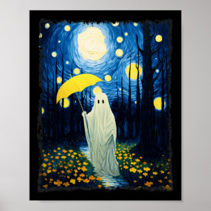 Poster Vintage Halloween Ghost Na Floresta Van Gogh Sta