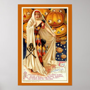 Poster Vintage Halloween ilustra abóboras de bruxas