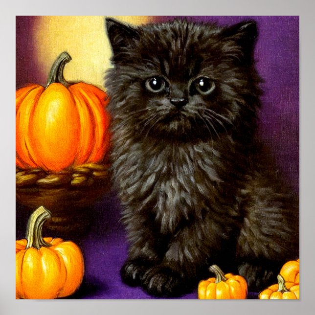 Poster Vintage Halloween Kitten (Frente)