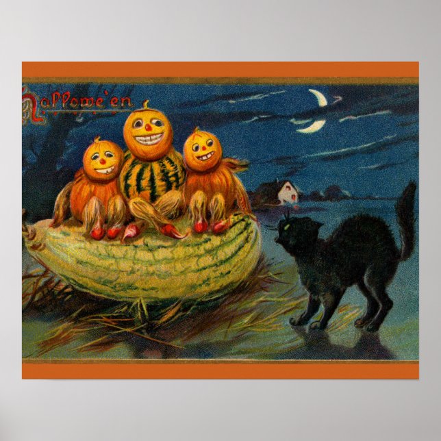 Poster Vintage Halloween Party Black Cat Scarpkins (Frente)