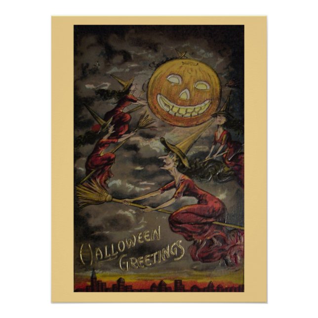 Pôster Vintage Halloween Saudação (Frente)
