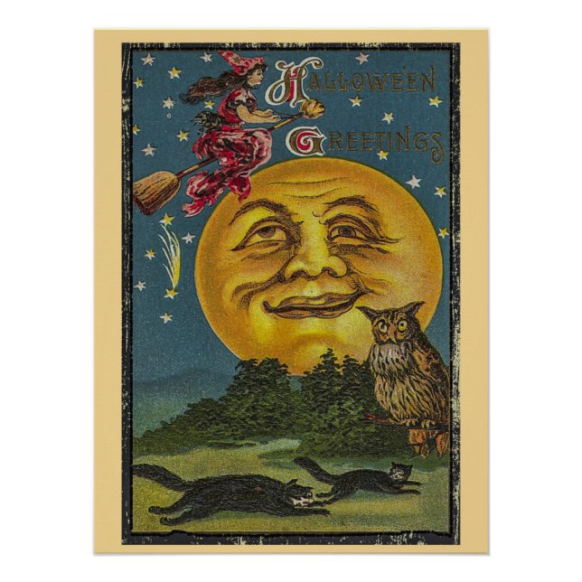 Pôster Vintage Halloween Saudações (Frente)