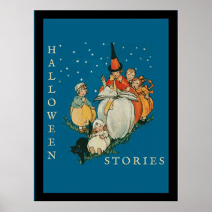 Poster Vintage Halloween Storytime Little Wity Black Cat