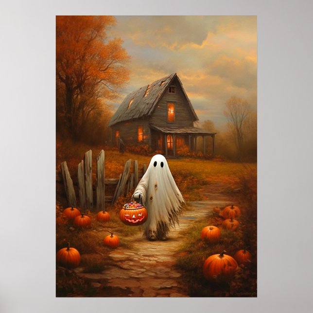 Poster Vintage Halloween Trick-or-Tratating Ghost (Frente)
