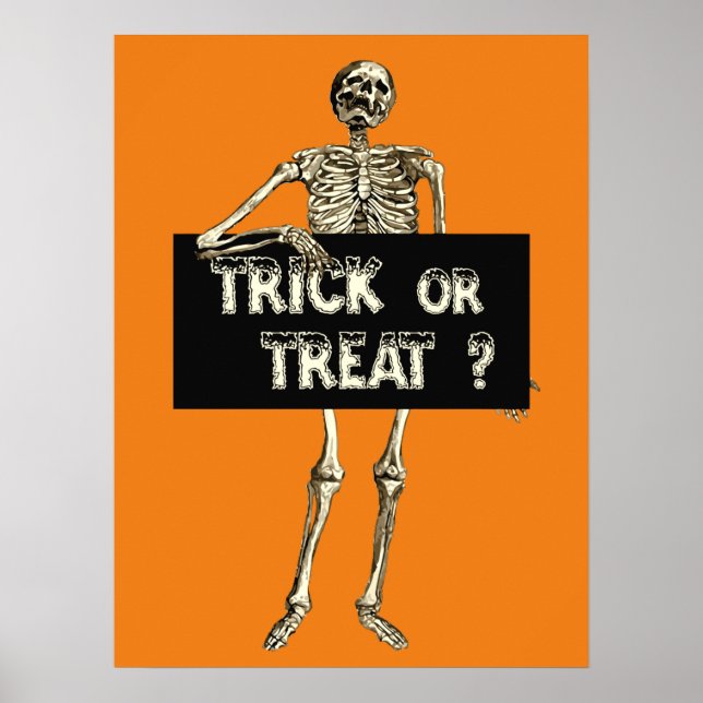 Poster Vintage Halloween Trick ou Treine Skeleton (Frente)