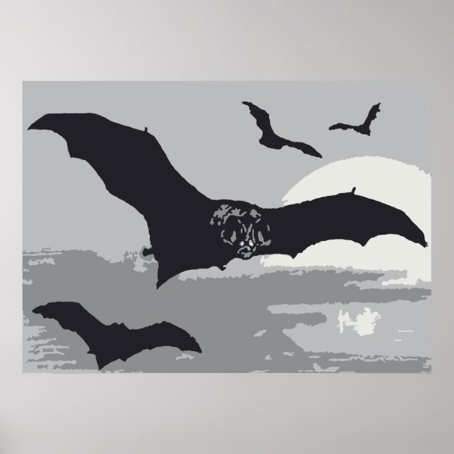 Poster Vintage Halloween Voando Black Bats (Frente)