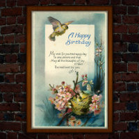 Vintage Happy Birthday 1917 Bird Nest