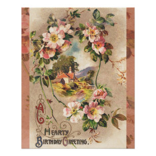 Pôster Vintage Happy Birthday Card Trabalho de arte