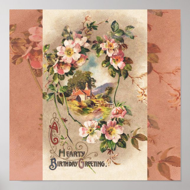 Pôster Vintage Happy Birthday Card Trabalho de arte (Frente)