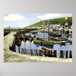 Pôster Vintage harbor view, Mousehole Cornwall