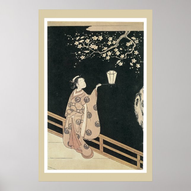 Poster Vintage Harunobu Plum Blossom Japonês (Frente)