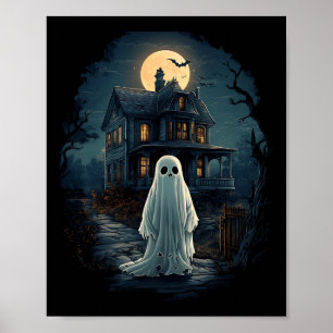 Poster Vintage Haunted House Meia-Noite Spooky Ghost Scar