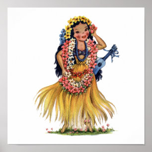 Poster Vintage Havaiana Vestido de roupa em Hula