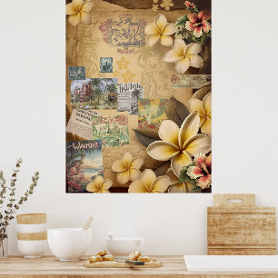 Poster Vintage Havaiano - Página Escrapbook Plumeria