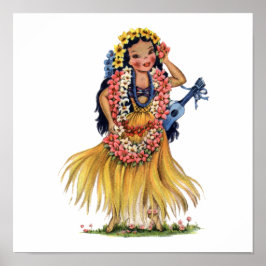 Poster Vintage Hawaiai Girl in Hula Outfit Vress