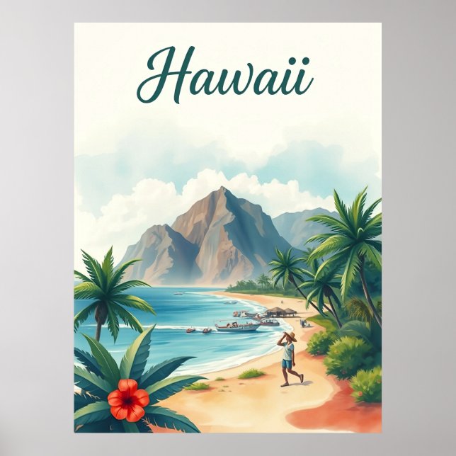 Poster Vintage Hawaii Travel Illustration (Frente)