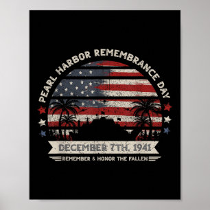 Poster Vintage Hawaii Usa Flag Tee, Pearl Harbor