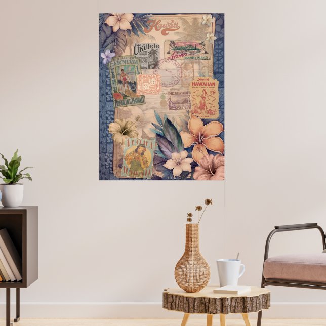 Poster Vintage Hawaiian Scrapbook: Viagem Hawaii (Sala de Estar 3)